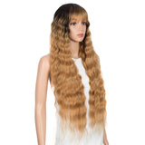 NOBLE Synthetic Long Wavy Wig with Bangs | 30 Inch Synthetic Curly Loose wigs | Brown Blonde | Craib - Noblehair