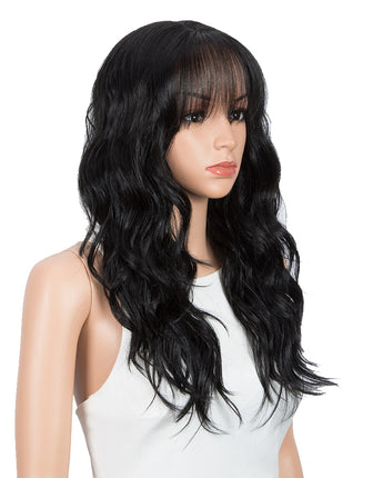 NOBLE Synthetic Long Wavy Lace front Wig with Bangs | 20 Inch Synthetic HD Lace wigs | Natural Black | Chloe - Noblehair