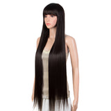 NOBLE X Real Hair Wig | X Real Long Straight Wigs With Bangs| 24-38 Inches Dark Brown Color - Noblehair