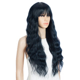 NOBLE Synthetic Long Wavy Wig with Bangs | 26 Inch Non Lace Loose wigs | Blue Black Color | CARLA - Noblehair