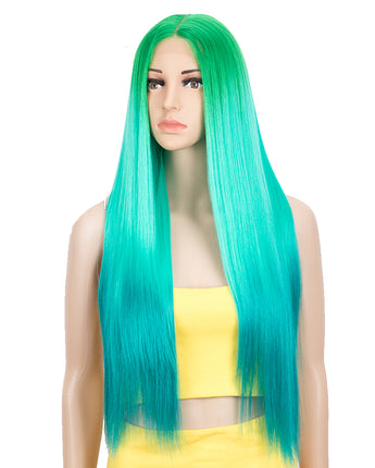 NOBLE Synthetic Lace front Middle Part Wig | 30 Inch long straight Wig | Ombre Green Color Wig HEADLINE - Noblehair