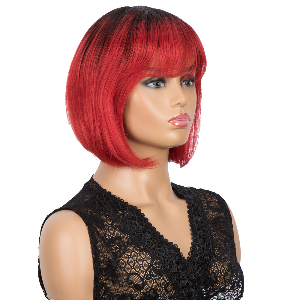 NOBLE Human Hair BOB Wigs with Bangs | Short bob Wigs for Black Women Colored Hair Wigs | ERIN Red Wig - Noblehair