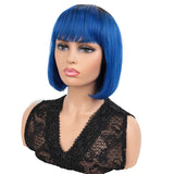 NOBLE Human Hair BOB Wigs with Bangs | Short bob Wigs for Black Women Colored Hair Wigs | ERIN Blue Wig - Noblehair