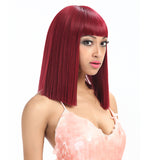 NOBLE Synthetic Non Lace Wig | 13 Inch Blunt Cut Bob Wigs with Bangs | Dark Red Wig Avril - Noblehair