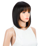 NOBLE Short Human Hair Bob Wigs with Bangs | 10" Machine Made Bob Wigs for Black Women | Dyed Orange Hair Behind Ear Wigs ERIN - Noblehair