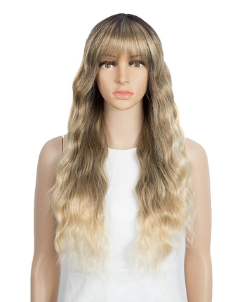 NOBLE Synthetic Long Wavy Wig with Bangs | 26 Inch Non Lace Loose wigs | Ombre Brown Blonde Color | CARLA - Noblehair