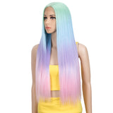 NOBLE Synthetic Lace front Middle Part Wig | 30 Inch long straight Wig | Green Rainbow Wig HEADLINE - Noblehair