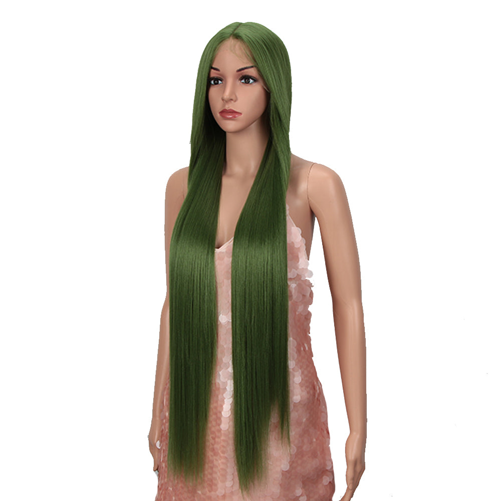 NOBLE Synthetic Lace Front Wigs |38 inch Super Long Straight Lace Wig Preplucked | GREEN Wig - Noblehair