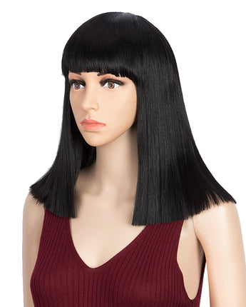 NOBLE Synthetic Non Lace Wig | 13 Inch Blunt Cut Bob Wigs with Bangs | Black Wig Avril - Noblehair