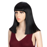 NOBLE Synthetic Non Lace Wig | 13 Inch Blunt Cut Bob Wigs with Bangs | Black Wig Avril - Noblehair