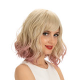 NOBLE Synthetic Non Lace Wig | Natural Wave 12 inches Short Curly BOB Hair Wigs | Ombre White Purple Wig GEMMA - Noblehair