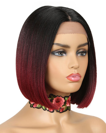 NOBLE Alia Synthetic Short BOB Lace Front Wig |9.5 Inch Blunt Cut Bob Wig |Ombre Red Wig - Noblehair