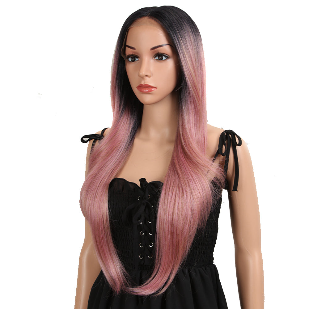 NOBLE Easy 360 Synthetic Lace Front Wig | 28 Inch Long Straight | Rose Pink | Agatha - Noblehair