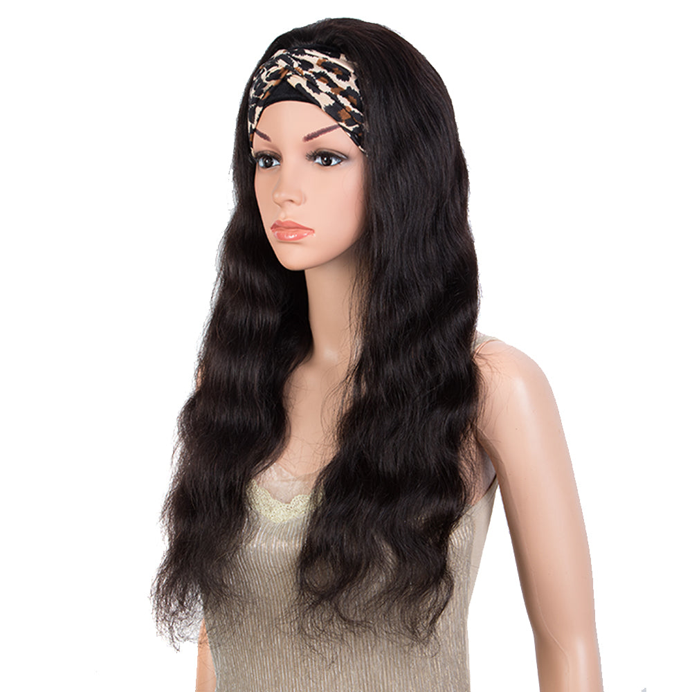 QVR Remy Human Hair Headband Wig Body Wave Headwrap Wig Natural Color