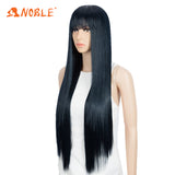 NOBLE Synthetic Non Lace Wig | 32 Inch long straight Wigs with Bangs | Bule Black Color Wig JOYO - Noblehair