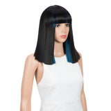 NOBLE Synthetic Behind Ear Dyed Hair Wig | 13 Inch Blunt Cut Bob Wigs with Bangs | dyed Blue behind ear Avril - Noblehair