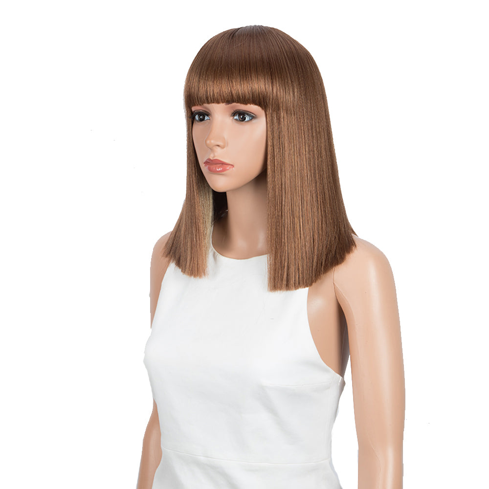 NOBLE Synthetic Behind Ear Dyed Hair Wig | 13 Inch Blunt Cut Bob Wigs with Bangs | Dyed Blonde Color Behind Ear Avril - Noblehair