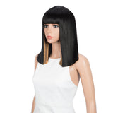 NOBLE Synthetic Behind Ear Dyed Hair Wig | 13 Inch Blunt Cut Bob Wigs with Bangs | Dyed Orange Color Behind Ear Avril - Noblehair