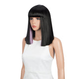NOBLE Synthetic Behind Ear Dyed Hair Wig | 13 Inch Blunt Cut Bob Wigs with Bangs | Dyed lavender purple Color Behind Ear Avril - Noblehair