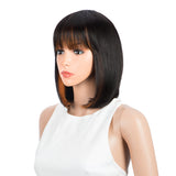 NOBLE Short Human Hair Bob Wigs with Bangs | 10" Machine Made Bob Wigs for Black Women | Dyed Orange Hair Behind Ear Wigs ERIN - Noblehair