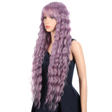NOBLE Synthetic Long Wavy Wig with Bangs | 30 Inch Synthetic Curly Loose wigs | Ash Purple | Craib - Noblehair