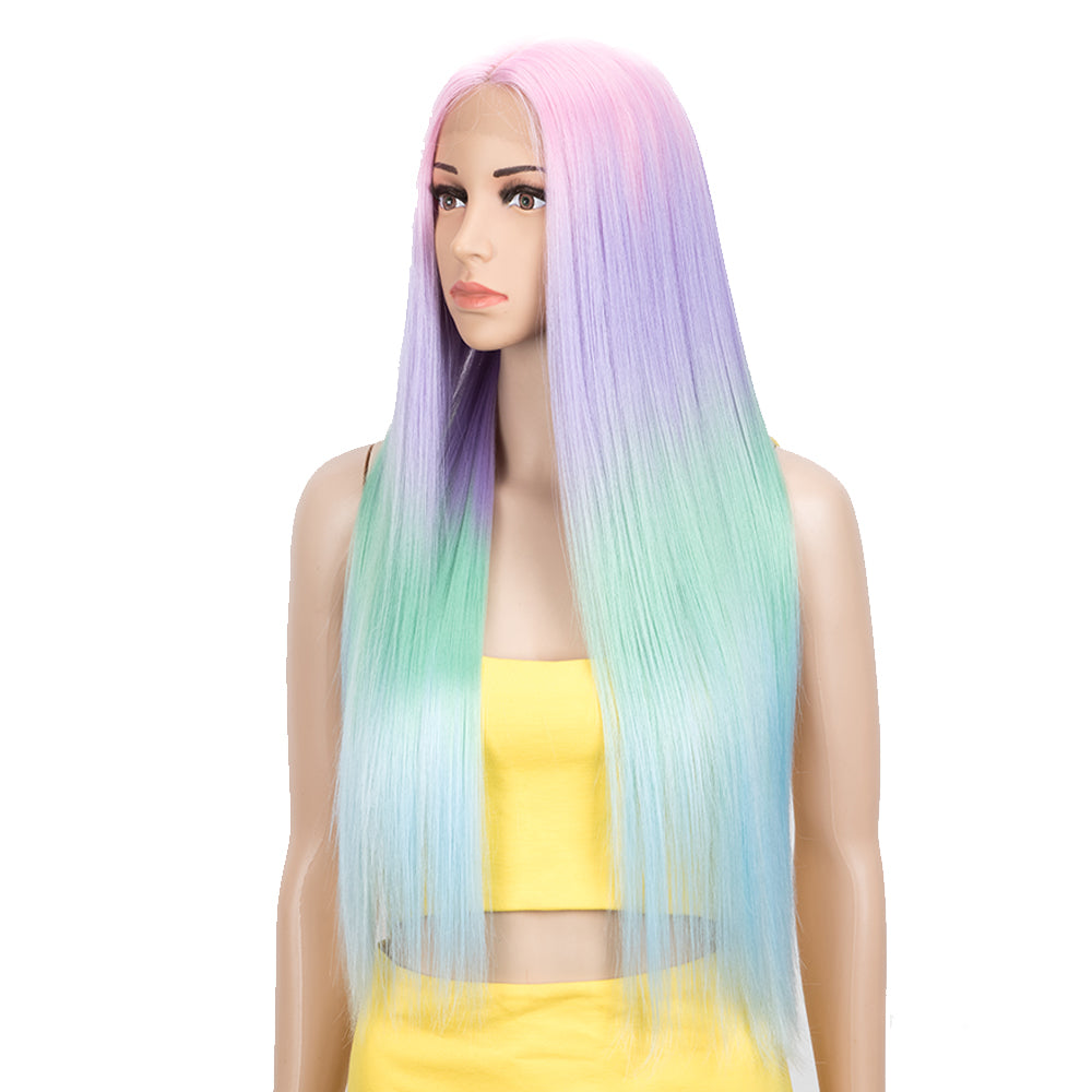 NOBLE Synthetic Lace front Middle Part Wig | 30 Inch long straight Wig | Purple Rainbow Wig HEADLINE - Noblehair