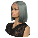 NOBLE 13*7 Synthetic HD Lace Frontal BOB Wig |10 inch Short Lace Wig | Grey Green Wigs - Noblehair