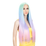 NOBLE Synthetic Lace front Middle Part Wig | 30 Inch long straight Wig | Green Rainbow Wig HEADLINE - Noblehair
