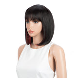 NOBLE Short Human Hair Bob Wigs with Bangs | 10" Machine Made Bob Wigs for Black Women | Dyed Red Hair Behind Ear Wigs ERIN - Noblehair