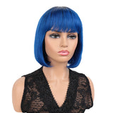 NOBLE Human Hair BOB Wigs with Bangs | Short bob Wigs for Black Women Colored Hair Wigs | ERIN Blue Wig - Noblehair