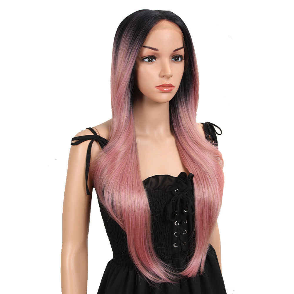NOBLE Easy 360 Synthetic Lace Front Wig | 28 Inch Long Straight | Rose Pink | Agatha - Noblehair