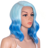 14.5 Inch Short Wavy 5 Inch Side Part Bob Ombre Blue | Shelia