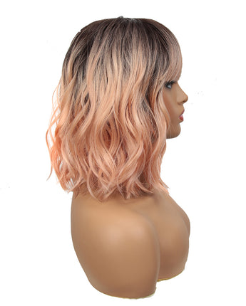 NOBLE Synthetic Non Lace Wig|Natural Wave 12 inches Short Curly BOB Hair Wigs|Rose Pink Wig GEMMA - Noblehair
