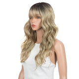 NOBLE Synthetic Long Wavy Lace front Wig with Bangs | 20 Inch Synthetic HD Lace wigs | Blonde | Chloe - Noblehair