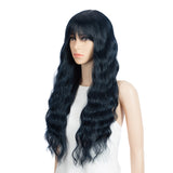 NOBLE Synthetic Long Wavy Wig with Bangs | 26 Inch Non Lace Loose wigs | Blue Black Color | CARLA - Noblehair