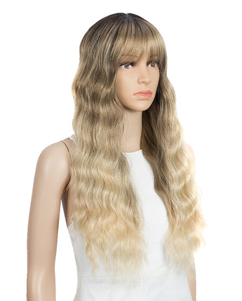 NOBLE Synthetic Long Wavy Wig with Bangs | 26 Inch Non Lace Loose wigs | Ombre Brown Blonde Color | CARLA - Noblehair