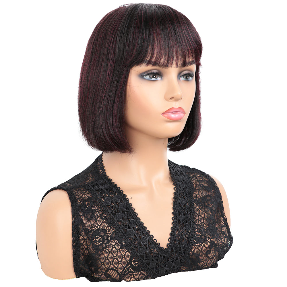 NOBLE Human Hair BOB Wigs with Bangs | Short bob Wigs for Black Women Colored Hair Wigs | ERIN Black Red Wig - Noblehair