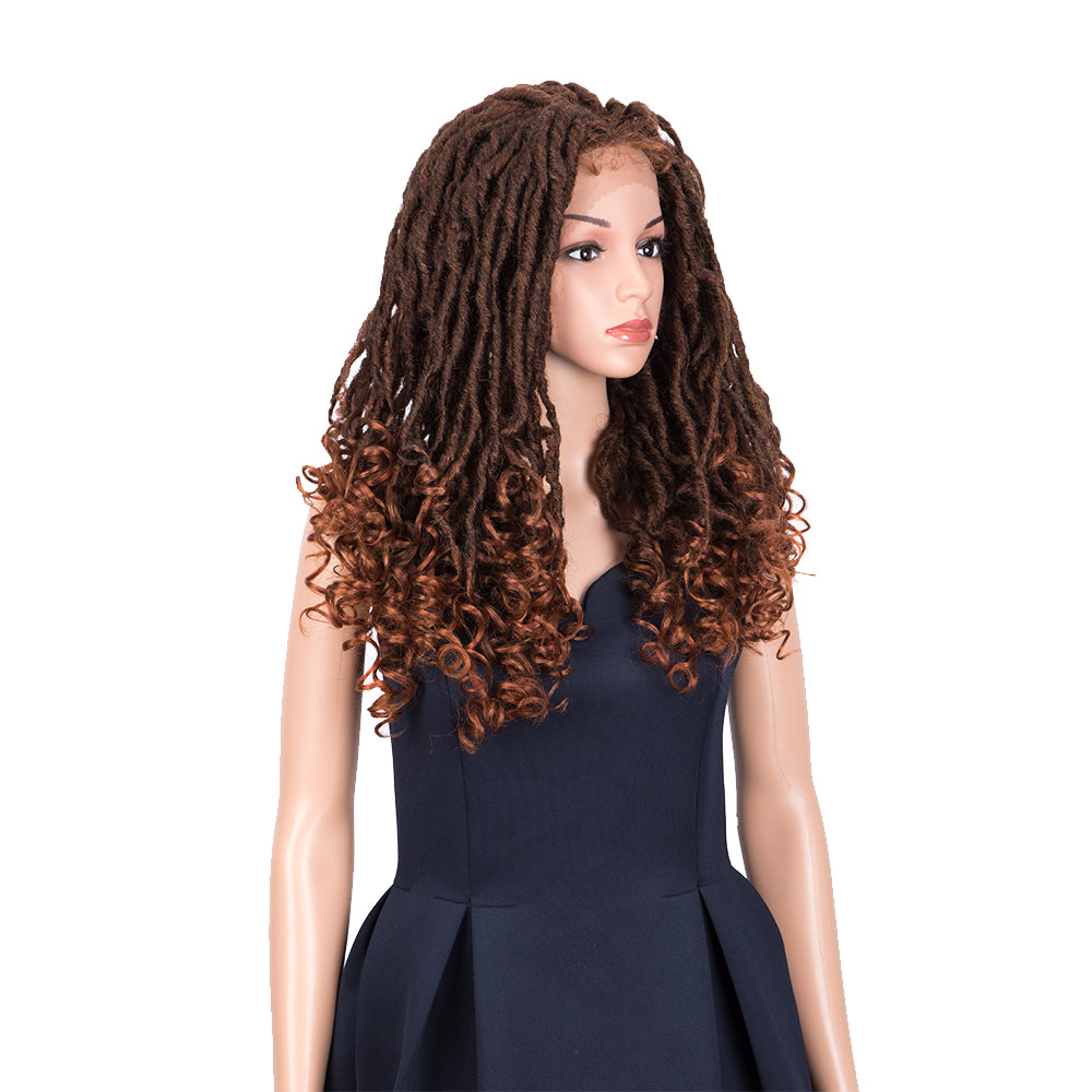 NOBLE GODDESS Synthetic 4*4 Lace Frontal Faux Locs Braids Wig | 24 inch Goddess Locs Wig | Brown Blonde - Noblehair