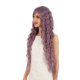 NOBLE Synthetic Long Wavy Wig with Bangs | 30 Inch Synthetic Curly Loose wigs | Ash Purple | Craib - Noblehair