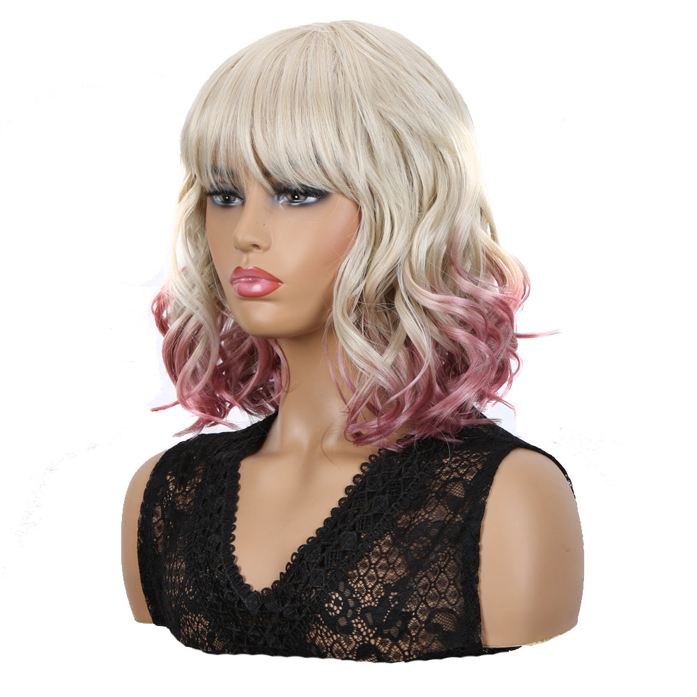 NOBLE Synthetic Non Lace Wig | Natural Wave 12 inches Short Curly BOB Hair Wigs | Ombre White Purple Wig GEMMA - Noblehair