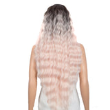 NOBLE Synthetic Long Wavy Wig with Bangs | 30 Inch Synthetic Curly Loose wigs | Cream Pink Color | Craib - Noblehair
