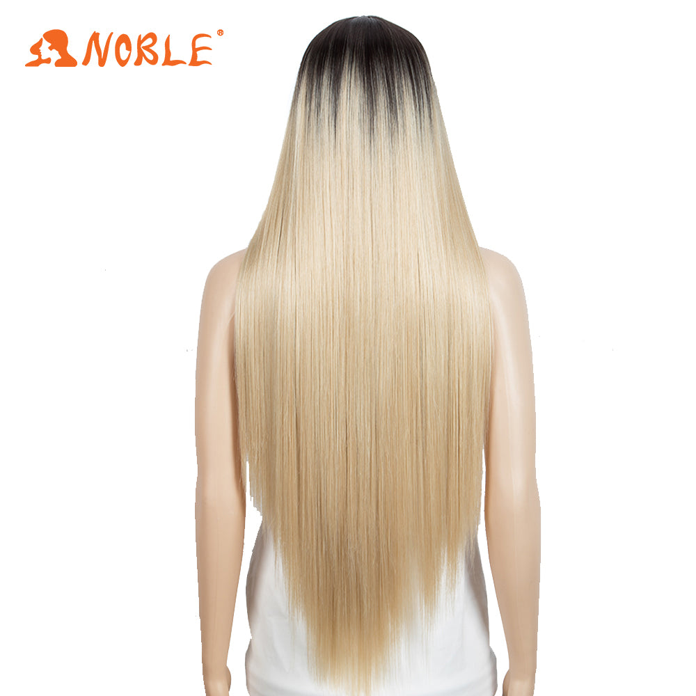 NOBLE Synthetic Non Lace Wig | 32 Inch long straight Wigs with Bangs | Ombre Blonde Color Wig JOYO - Noblehair