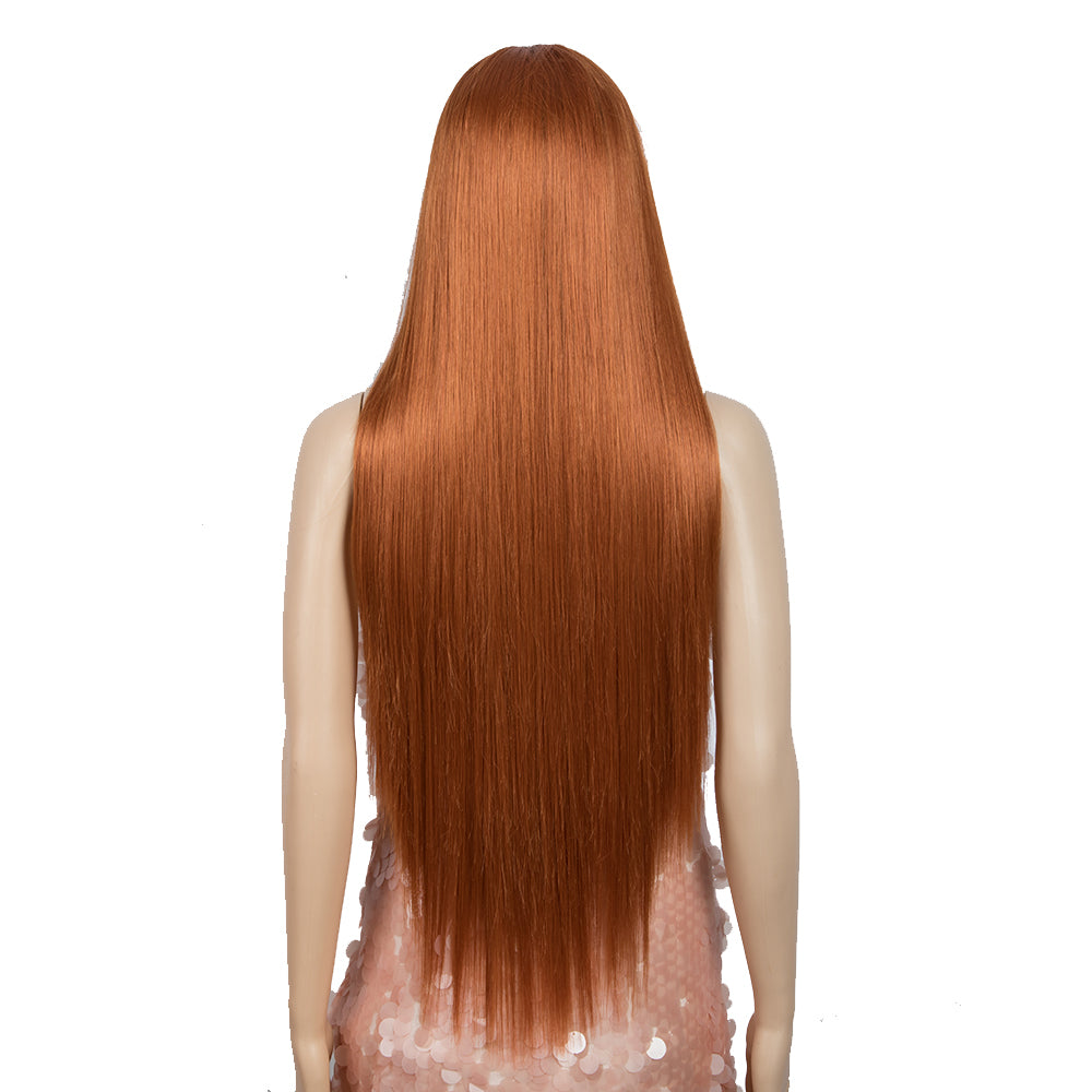 NOBLE Synthetic Non Lace Wig | 32 Inch long straight Wigs with Bangs | Auburn Color Wig JOYO - Noblehair