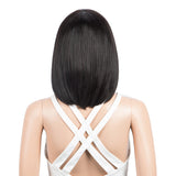 NOBLE Short Human Hair Bob Wigs with Bangs | 10" Machine Made Bob Wigs for Black Women | Dyed Red Hair Behind Ear Wigs ERIN - Noblehair