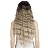 NOBLE Synthetic Long Wavy Lace front Wig with Bangs | 28 Inch Synthetic HD Lace wigs | Brown Blonde | Angelica - Noblehair