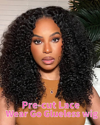 Pre Cut Lace 4x6 HD Lace Glueless Kinky Curly Wig Wear Go  Closure Wig