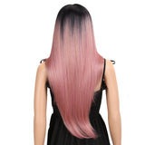 NOBLE Easy 360 Synthetic Lace Front Wig | 28 Inch Long Straight | Rose Pink | Agatha - Noblehair