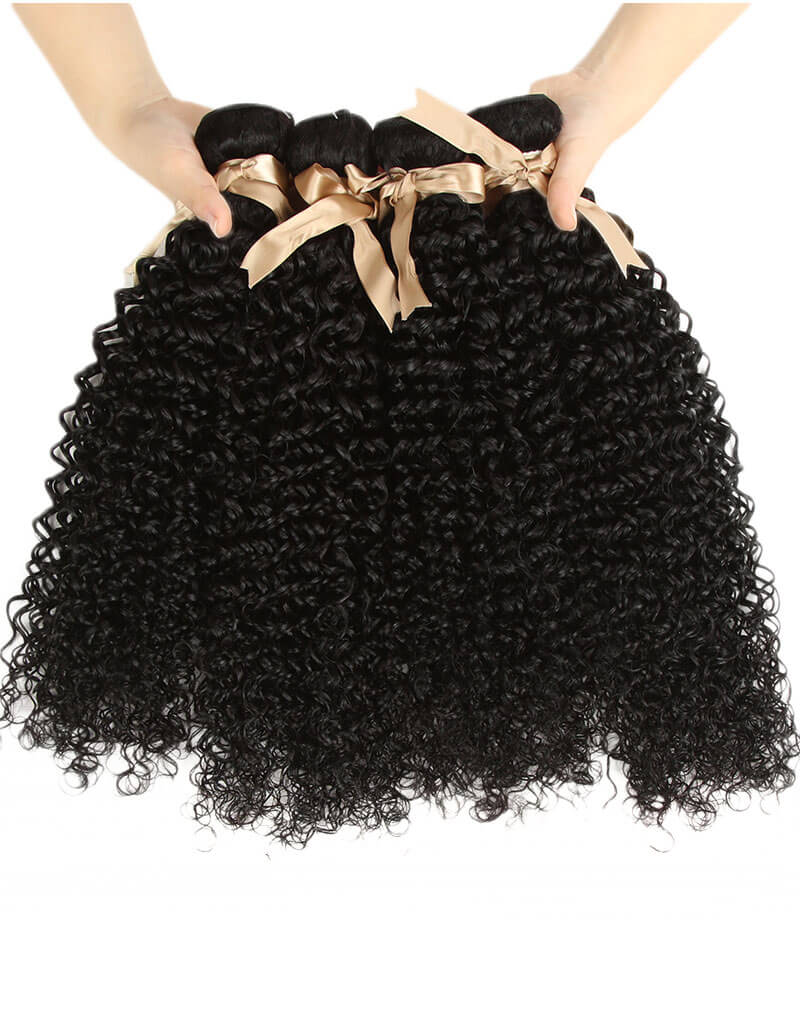 QVR Queen Remy Brazilian Curly Wave Human Hair 4 Bundles 100% Unprocessed Brazilian Jerry Curly Hair Weave Bundles Natural Black Color