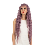 NOBLE Synthetic Long Wavy Wig with Bangs | 30 Inch Synthetic Curly Loose wigs | Ash Purple | Craib - Noblehair