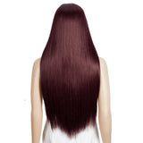 NOBLE Synthetic Long Straight Lace front Wig with Bangs | 28 Inch Synthetic HD Lace wigs | Dark Red | Brittany - Noblehair
